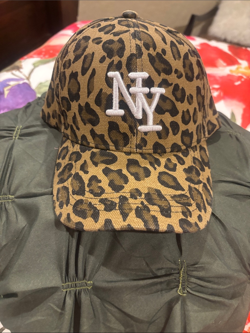 Leopard Print Women’s Baseball Cap with NY Logo - Brown